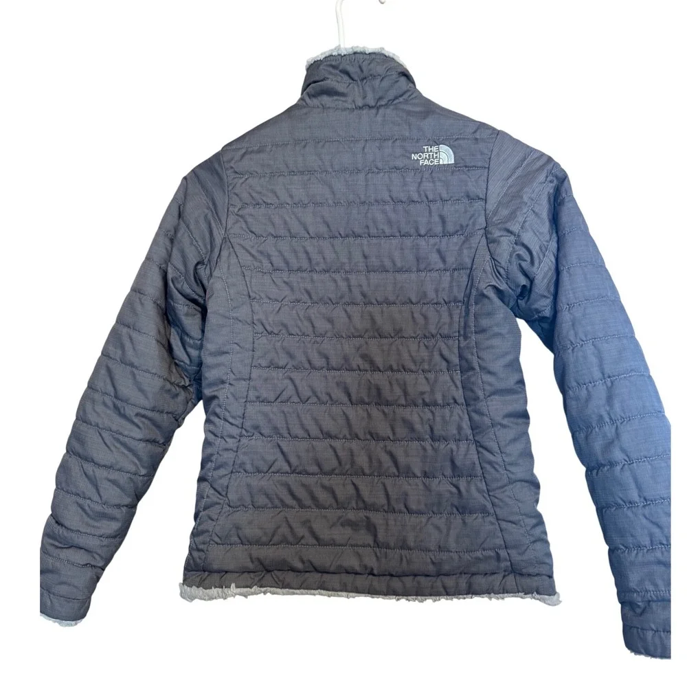 The North Face Girl Med 10/12 Reversible Mossbud Swirl Puffer Coat ice blue gray
